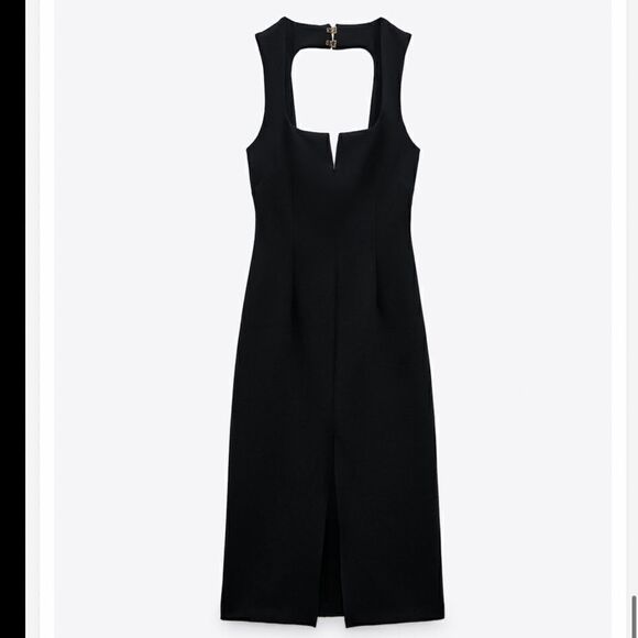 Zara  SLIM Black DRESS WITH SQUARE NECKLINE Sz-Small - Picture 5 of 16
